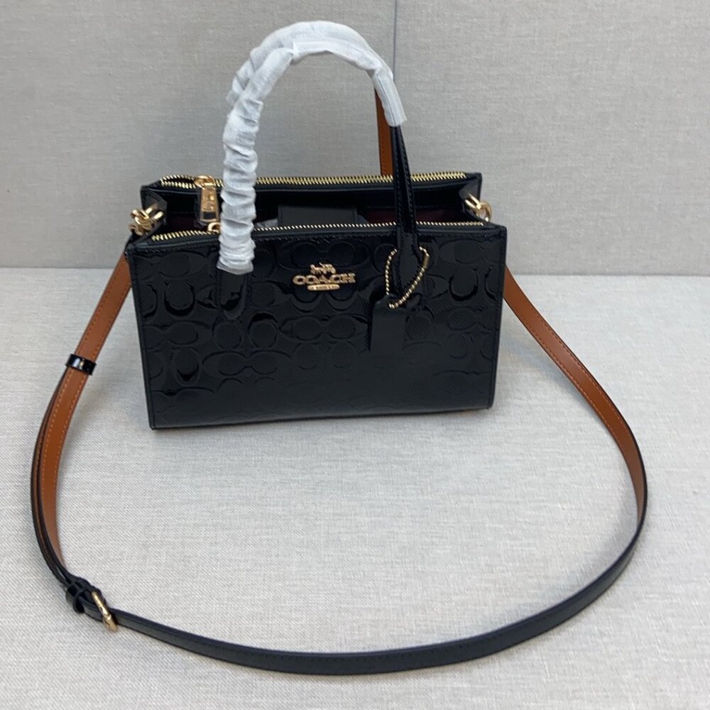 COACH Nina Small Tote Bag Signature Leather CV400 Black NEW - Picture 3 of 6